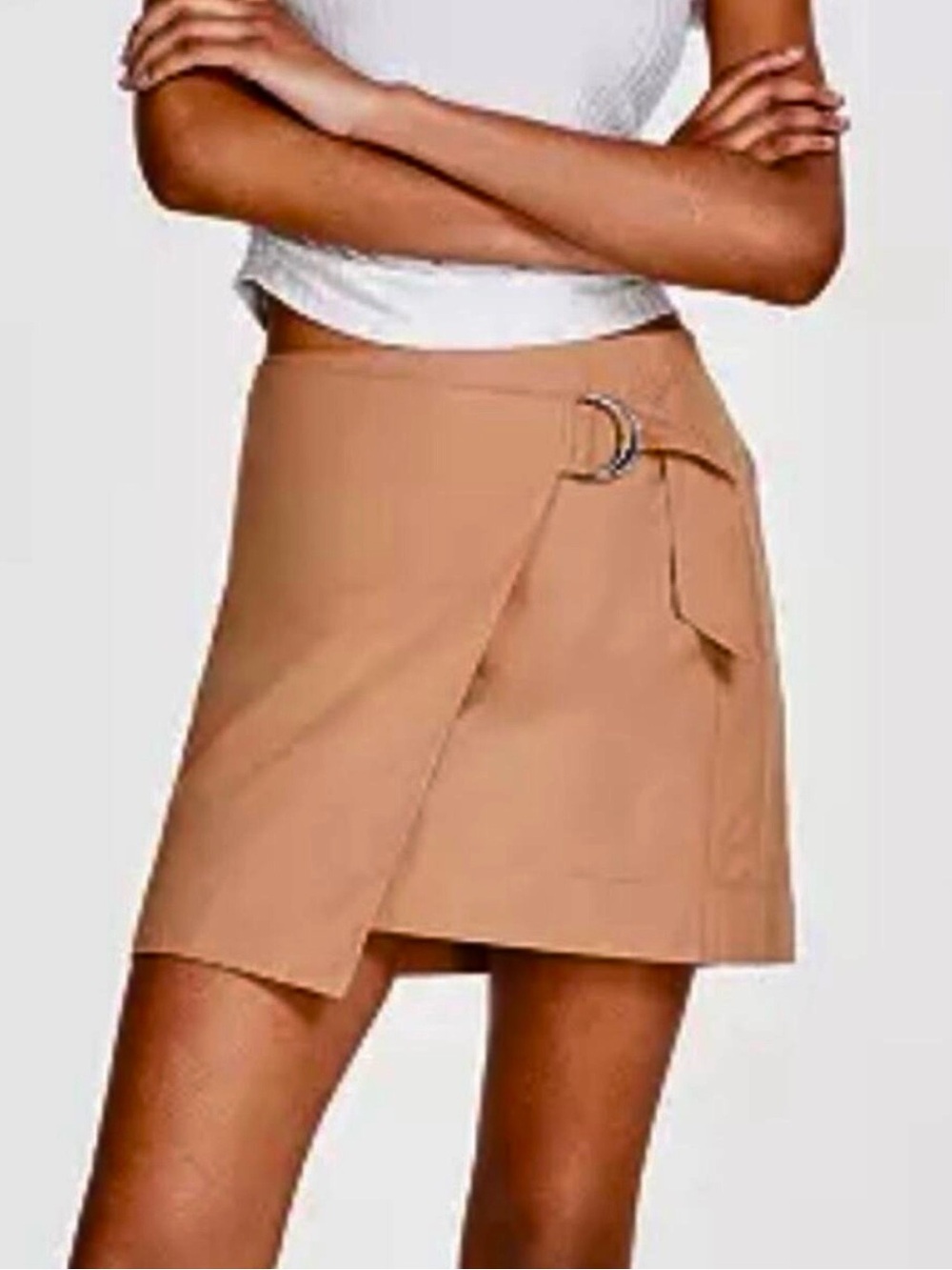 NWT Calvin Klein Tan Twill Wrap Mini Skirt with D-Ring